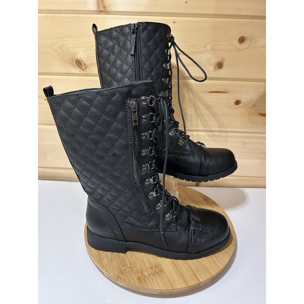 DailyShoes Womens Military Lace Up Combat Mid Knee High Credit Card Pock Sz9 Blk